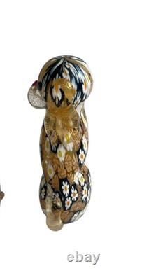 Vintage Murano Millefiori Art Glass Dog 4.5 Figurine Gold Aventurine Italy Rare