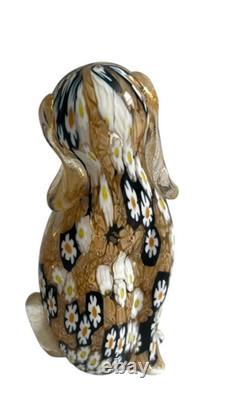 Vintage Murano Millefiori Art Glass Dog 4.5 Figurine Gold Aventurine Italy Rare