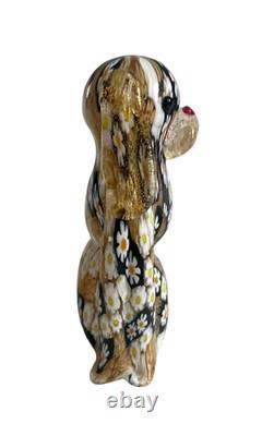 Vintage Murano Millefiori Art Glass Dog 4.5 Figurine Gold Aventurine Italy Rare