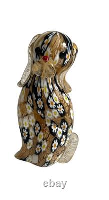 Vintage Murano Millefiori Art Glass Dog 4.5 Figurine Gold Aventurine Italy Rare