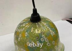 Vintage Murano Millefiori Green Pendant Light Hand Blown Glass Light 10.5