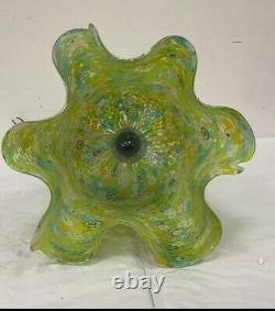 Vintage Murano Millefiori Green Pendant Light Hand Blown Glass Light 10.5