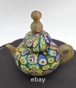Vintage Murano Millefiori Teapot Paperweight Hand Blown Art Glass Italy 4