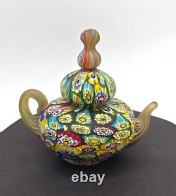 Vintage Murano Millefiori Teapot Paperweight Hand Blown Art Glass Italy 4 Vintage Murano Millefiori Teapot Paperweight Hand Blown Art Glass Italy 4