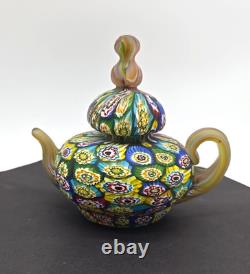 Vintage Murano Millefiori Teapot Paperweight Hand Blown Art Glass Italy 4