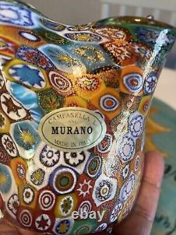 Vintage Murano Millefiori Venetian Hand Blown Art Glass Handkerchief Vase Gold