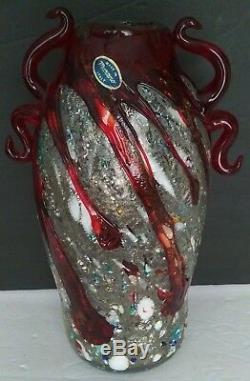 Vintage Murano Millipliori Art Hand Blown Glass Vase Made In Italy LARGE 12 T