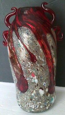 Vintage Murano Millipliori Art Hand Blown Glass Vase Made In Italy LARGE 12 T