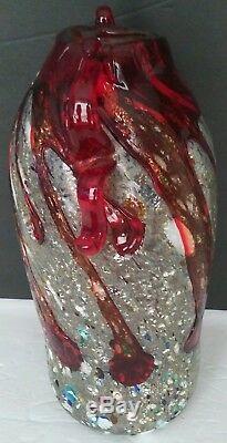 Vintage Murano Millipliori Art Hand Blown Glass Vase Made In Italy LARGE 12 T