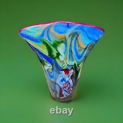 Vintage Murano Multicolor Hand blown Millefiori Italian Glass Fan Vase Read