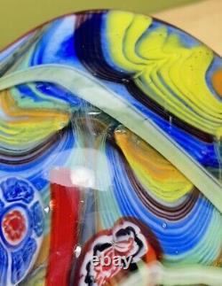 Vintage Murano Multicolor Hand blown Millefiori Italian Glass Fan Vase Read