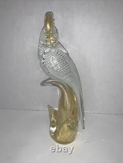 Vintage Murano Parrot Cockatoo Art Glass Bird White Ribbon Gold Glass Italy