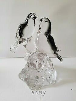 Vintage Murano Perched Love Birds Hand Blown Art Glass Sculpture Figurine