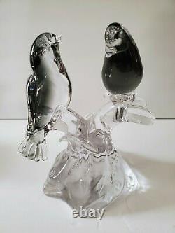 Vintage Murano Perched Love Birds Hand Blown Art Glass Sculpture Figurine