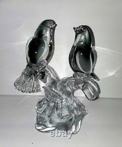 Vintage Murano Perched Love Birds Hand Blown Art Glass Sculpture Figurine