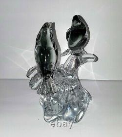 Vintage Murano Perched Love Birds Hand Blown Art Glass Sculpture Figurine