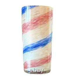 Vintage Murano Pink & Blue Striped Aventurine Art Glass Vase Fratelli Toso