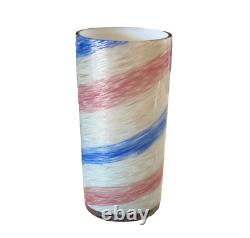 Vintage Murano Pink & Blue Striped Aventurine Art Glass Vase Fratelli Toso