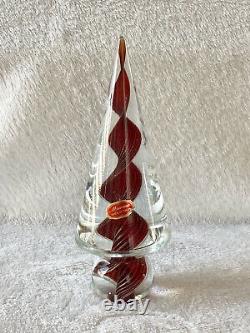 Vintage Murano Red & Gold Swirl Vortex Cased Art Glass Christmas Tree With Sticker