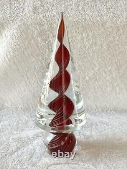 Vintage Murano Red & Gold Swirl Vortex Cased Art Glass Christmas Tree With Sticker