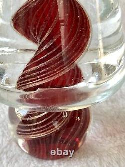 Vintage Murano Red & Gold Swirl Vortex Cased Art Glass Christmas Tree With Sticker