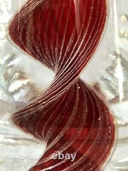 Vintage Murano Red & Gold Swirl Vortex Cased Art Glass Christmas Tree With Sticker