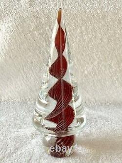 Vintage Murano Red & Gold Swirl Vortex Cased Art Glass Christmas Tree With Sticker