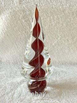 Vintage Murano Red & Gold Swirl Vortex Cased Art Glass Christmas Tree With Sticker