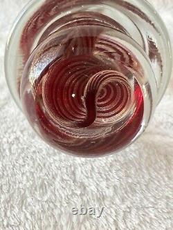 Vintage Murano Red & Gold Swirl Vortex Cased Art Glass Christmas Tree With Sticker