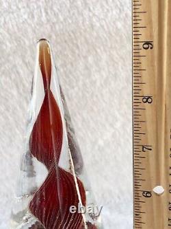 Vintage Murano Red & Gold Swirl Vortex Cased Art Glass Christmas Tree With Sticker