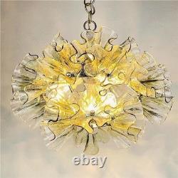 Vintage Murano Ruffle Flower Glass Chandelier Hand-Blown Pendant Light
