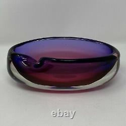 Vintage Murano Seguso 8.5 Rolled Edge Sommerso Bowl Hand Blown Purple & Magenta