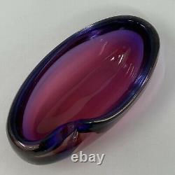 Vintage Murano Seguso 8.5 Rolled Edge Sommerso Bowl Hand Blown Purple & Magenta