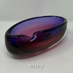 Vintage Murano Seguso 8.5 Rolled Edge Sommerso Bowl Hand Blown Purple & Magenta