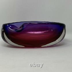 Vintage Murano Seguso 8.5 Rolled Edge Sommerso Bowl Hand Blown Purple & Magenta