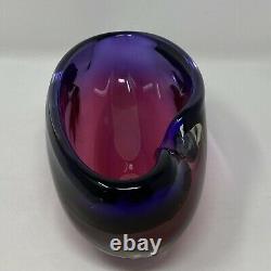 Vintage Murano Seguso 8.5 Rolled Edge Sommerso Bowl Hand Blown Purple & Magenta