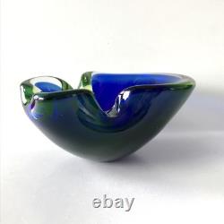 Vintage Murano Sommerso Art Glass Bowl Blue & Green Cased Hand Blown Dish Mid