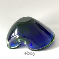 Vintage Murano Sommerso Art Glass Bowl Blue & Green Cased Hand Blown Dish Mid