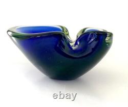 Vintage Murano Sommerso Art Glass Bowl Blue & Green Cased Hand Blown Dish Mid