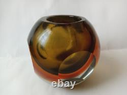 Vintage Murano Sommerso Hand Blown Art Glass Short Vase/Candle Holder