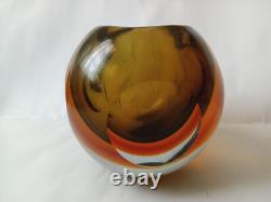 Vintage Murano Sommerso Hand Blown Art Glass Short Vase/Candle Holder