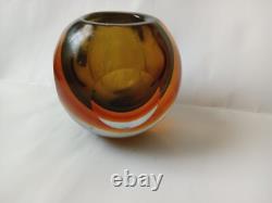 Vintage Murano Sommerso Hand Blown Art Glass Short Vase/Candle Holder