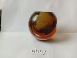 Vintage Murano Sommerso Hand Blown Art Glass Short Vase/Candle Holder
