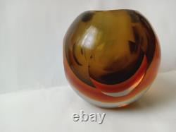 Vintage Murano Sommerso Hand Blown Art Glass Short Vase/Candle Holder