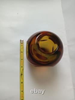 Vintage Murano Sommerso Hand Blown Art Glass Short Vase/Candle Holder