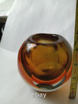 Vintage Murano Sommerso Hand Blown Art Glass Short Vase/Candle Holder