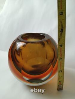 Vintage Murano Sommerso Hand Blown Art Glass Short Vase/Candle Holder