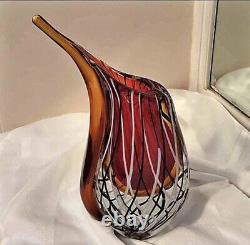 Vintage Murano Sommerso Hand Blown Glass Vase Color Flavio Poli Formia Rare 11