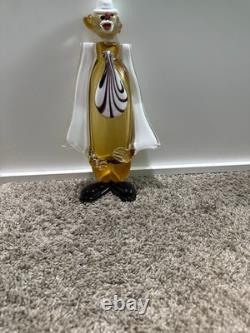 Vintage Murano Style Art Glass Clown Figurine Amber White Hand Blown Italian Sty