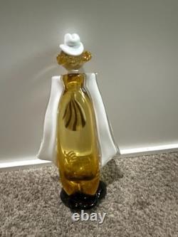 Vintage Murano Style Art Glass Clown Figurine Amber White Hand Blown Italian Sty